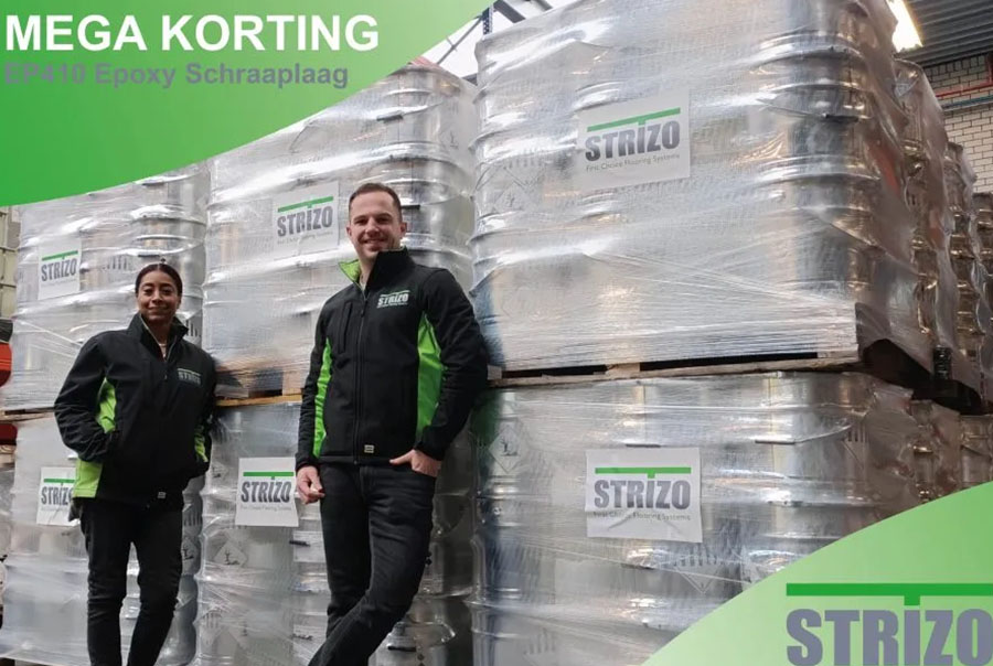 Strizo personeel bij pallets met ep410 epoxy schraaplaag - Strizo